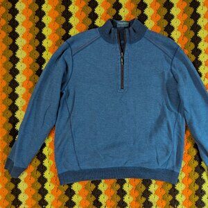 LARGE men's Tommy Bahama Sweater Blue/Navy Pullover 1/4 Zip Reversible Knit g552